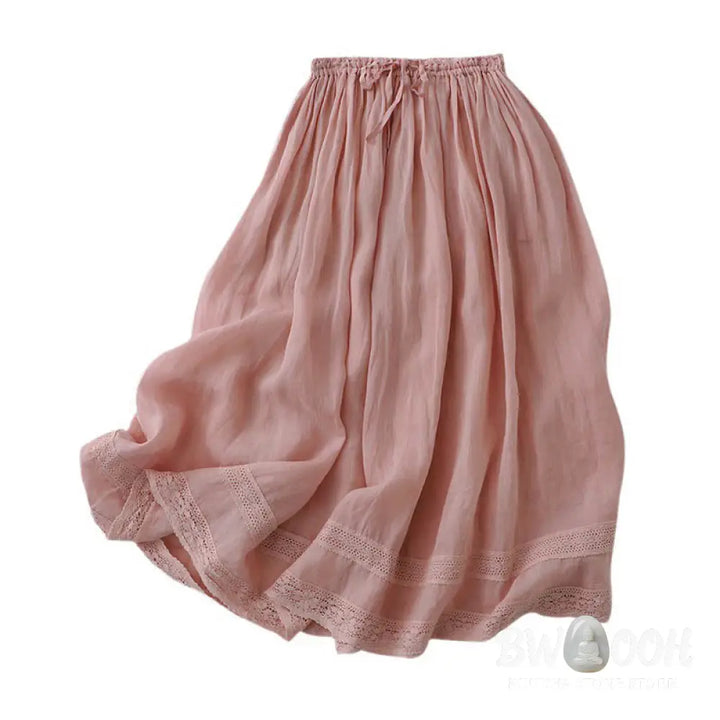 Buddha Stones Solid Lace Elastic Waist Cotton Women’s Skirt - Skirt