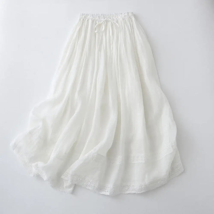 Buddha Stones Solid Lace Elastic Waist Cotton Women’s Skirt - White / US4，UK/AU8，EU36 (L) - Skirt