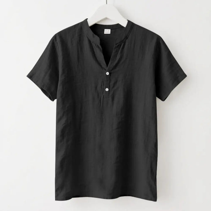 BWOOOH Solid Summer Short Sleeve Half Buttons Linen Men&