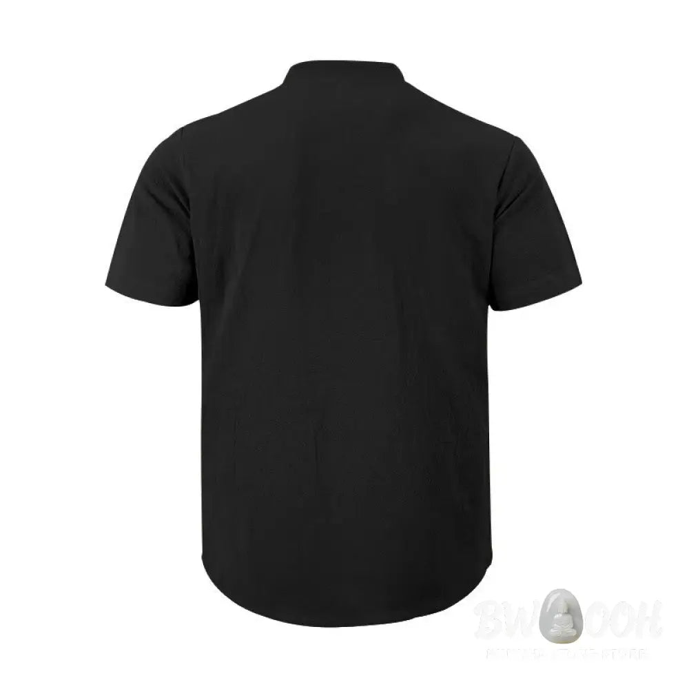 Buddha Stones Solid Summer Short Sleeve Half Buttons Linen Men’s Shirt - Men’s Shirts