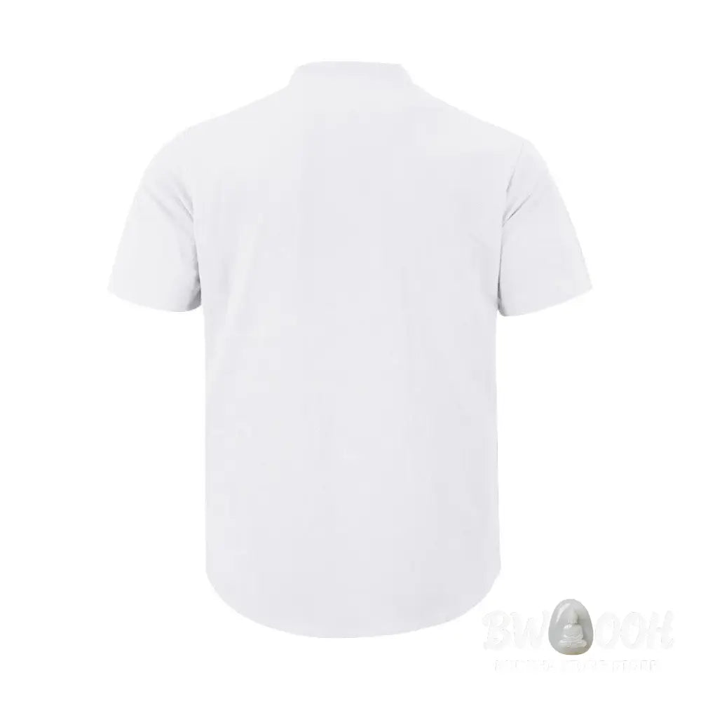 Buddha Stones Solid Summer Short Sleeve Half Buttons Linen Men’s Shirt - Men’s Shirts