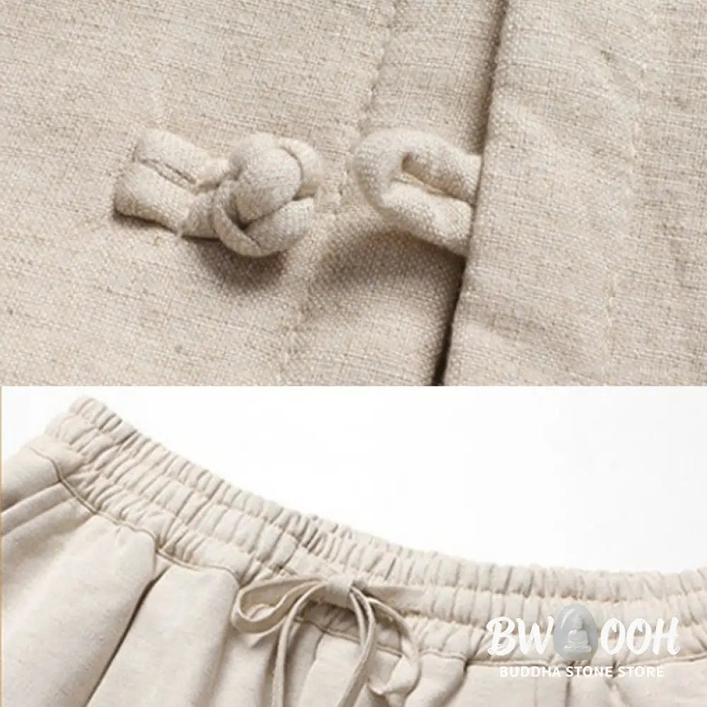 Buddha Stones Solid Tang Suit Traditional Fleece Lined Uniform Long Sleeve Top Pants Men’s Set - Men’s Meditation Cloth