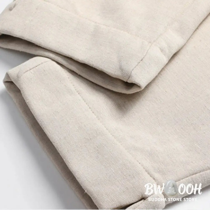 Buddha Stones Solid Tang Suit Traditional Fleece Lined Uniform Long Sleeve Top Pants Men’s Set - Men’s Meditation Cloth
