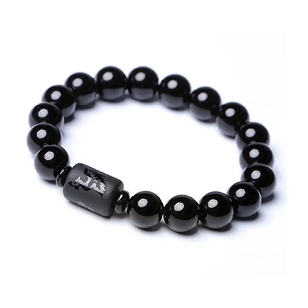 Buddha Stones Soul Cleansing Black Obsidian Phoenix Dragon Bracelet - BWOOOH - Phoenix / 0.39 in (10 mm) - Bracelet