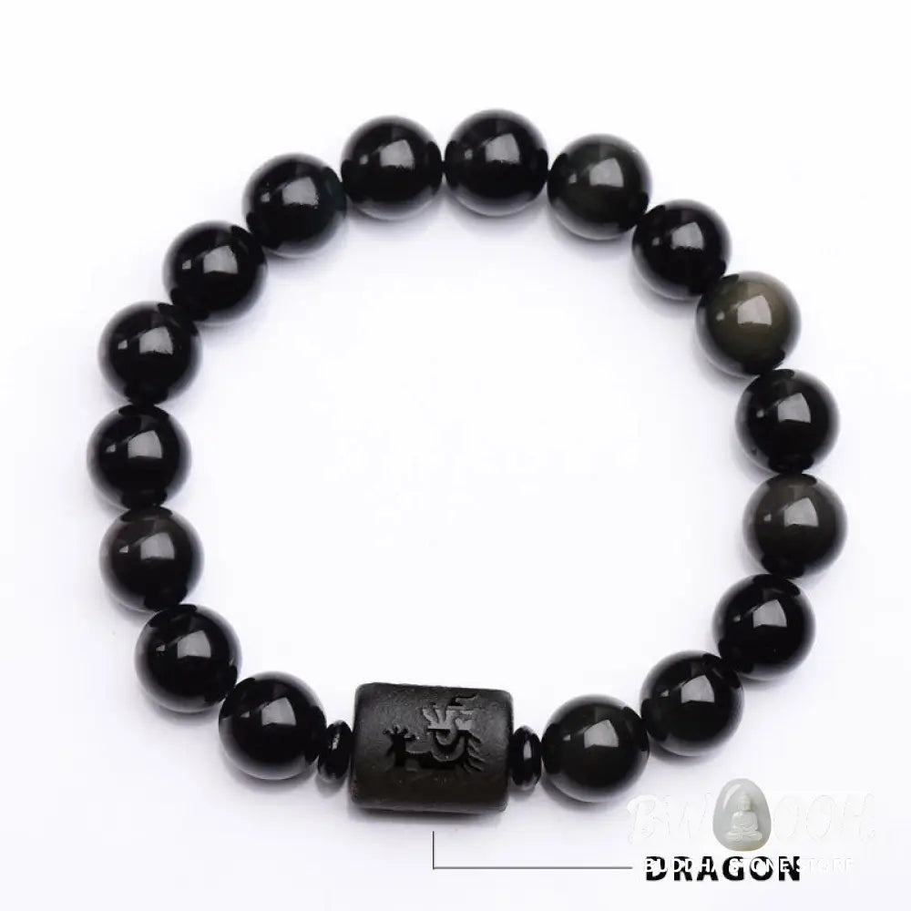 Buddha Stones Soul Cleansing Black Obsidian Phoenix Dragon Bracelet - BWOOOH - Bracelet