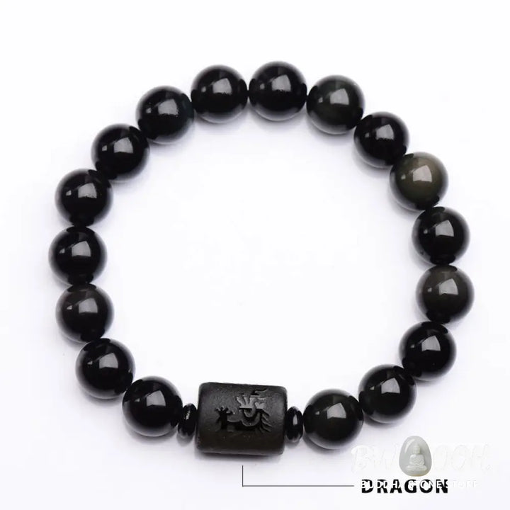 Buddha Stones Soul Cleansing Black Obsidian Phoenix Dragon Bracelet - BWOOOH - Bracelet
