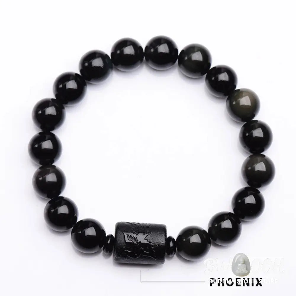 Buddha Stones Soul Cleansing Black Obsidian Phoenix Dragon Bracelet - BWOOOH - Bracelet