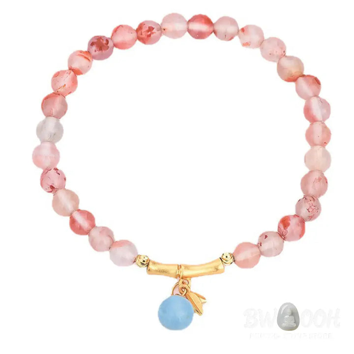 Buddha Stones South Red Agate Aquamarine Pearl Hetian Jade Bamboo Flower Fortune Bracelet - BWOOOH - Bracelet
