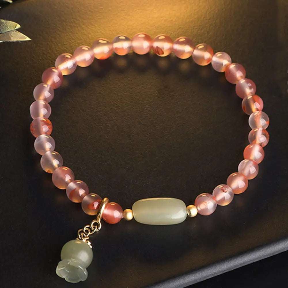 Buddha Stones South Red Agate Aquamarine Pearl Hetian Jade Bamboo Flower Fortune Bracelet - BWOOOH - South Red Agate