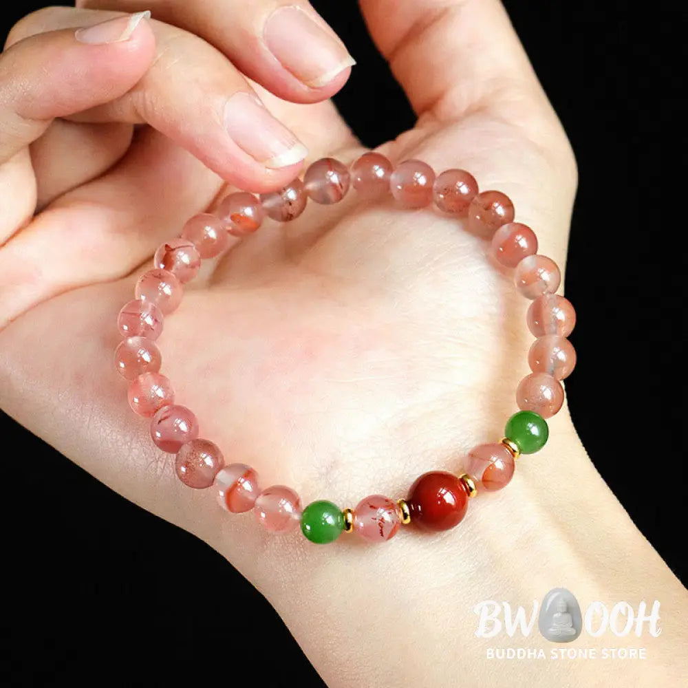 Buddha Stones South Red Agate Butterfly Orchid Hetian Jade Luck Bracelet - BWOOOH - Bracelet