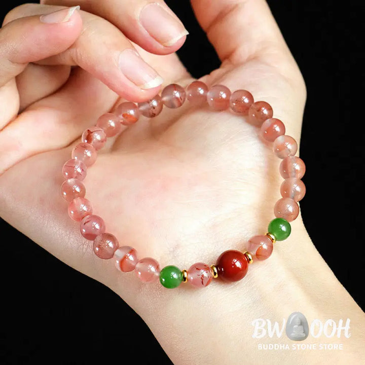 Buddha Stones South Red Agate Butterfly Orchid Hetian Jade Luck Bracelet - BWOOOH - Bracelet