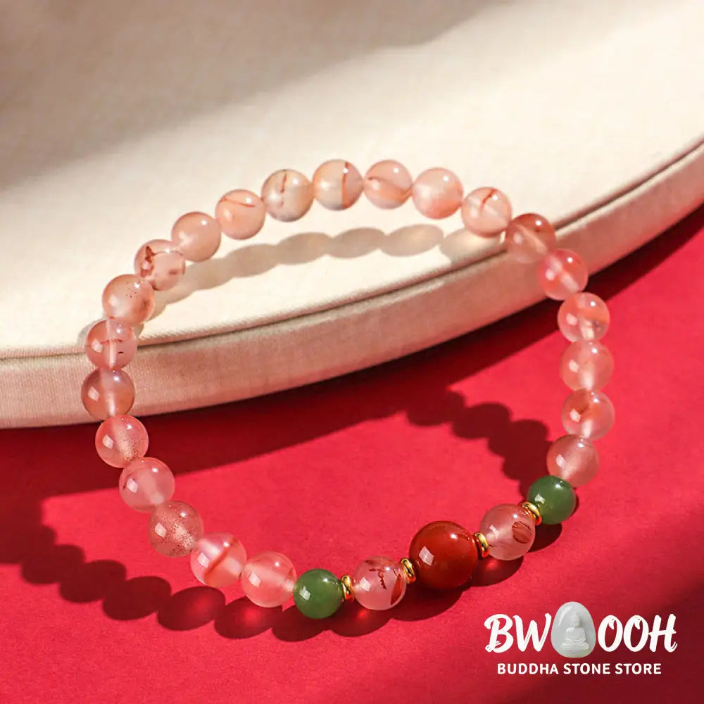 Buddha Stones South Red Agate Butterfly Orchid Hetian Jade Luck Bracelet - BWOOOH - Bracelet