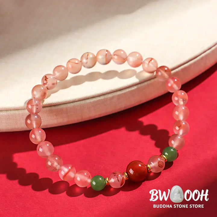 Buddha Stones South Red Agate Butterfly Orchid Hetian Jade Luck Bracelet - BWOOOH - Bracelet