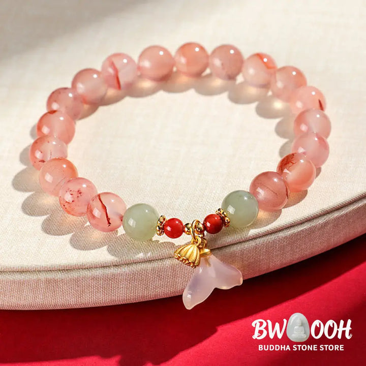 Buddha Stones South Red Agate Butterfly Orchid Hetian Jade Luck Bracelet - BWOOOH - Bracelet