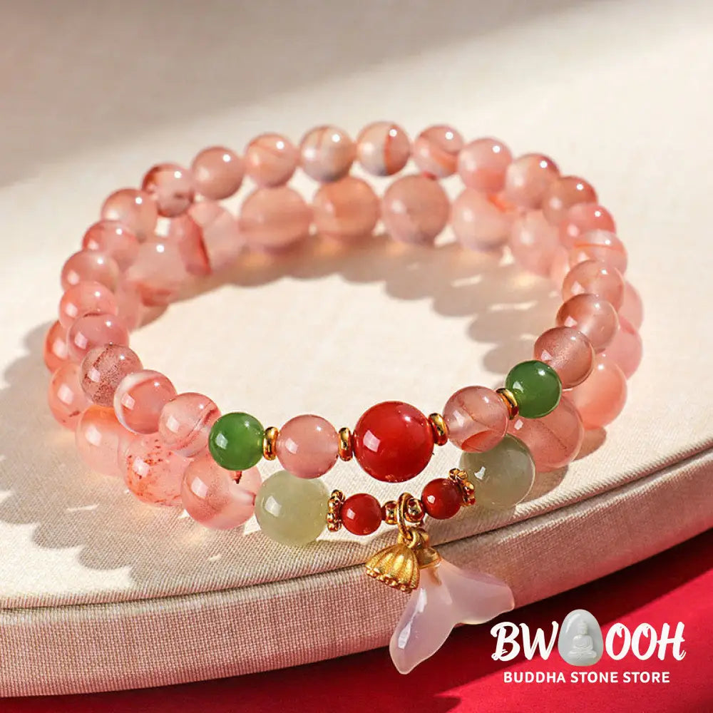 Buddha Stones South Red Agate Butterfly Orchid Hetian Jade Luck Bracelet - BWOOOH - Bracelet