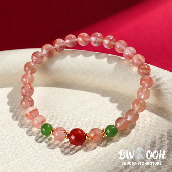 Buddha Stones South Red Agate Butterfly Orchid Hetian Jade Luck Bracelet - BWOOOH - Bracelet