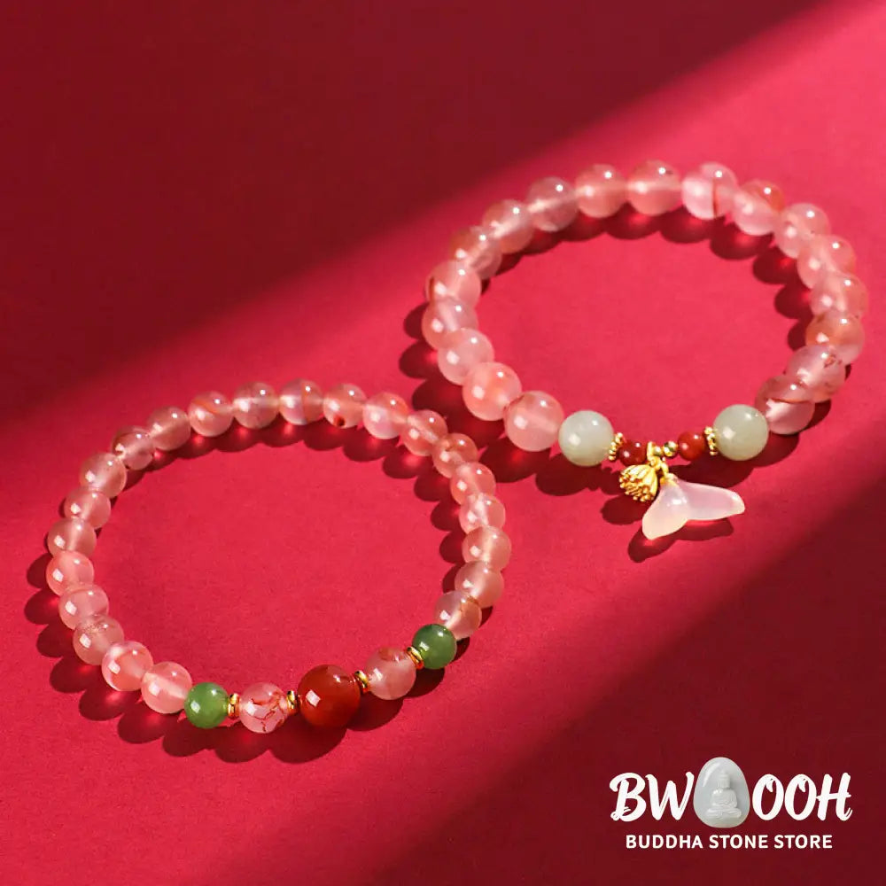 Buddha Stones South Red Agate Butterfly Orchid Hetian Jade Luck Bracelet - BWOOOH - Bracelet