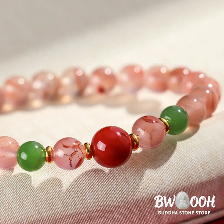 Buddha Stones South Red Agate Butterfly Orchid Hetian Jade Luck Bracelet - BWOOOH - Bracelet