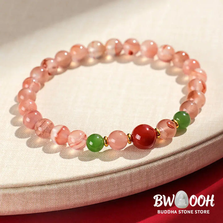 Buddha Stones South Red Agate Butterfly Orchid Hetian Jade Luck Bracelet - BWOOOH - Bracelet