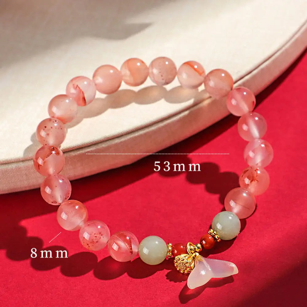 Buddha Stones South Red Agate Butterfly Orchid Hetian Jade Luck Bracelet - BWOOOH - South Red Agate White Agate(Wrist