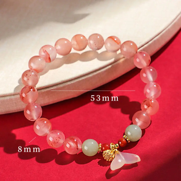 Buddha Stones South Red Agate Butterfly Orchid Hetian Jade Luck Bracelet - BWOOOH - South Red Agate White Agate(Wrist