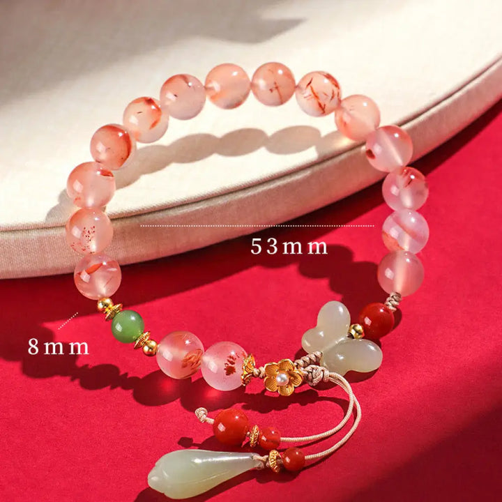 Buddha Stones South Red Agate Butterfly Orchid Hetian Jade Luck Bracelet - BWOOOH - South Red Agate Hetian Jade(Wrist