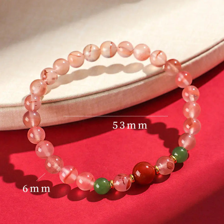 Buddha Stones South Red Agate Butterfly Orchid Hetian Jade Luck Bracelet - BWOOOH - South Red Agate(Wrist