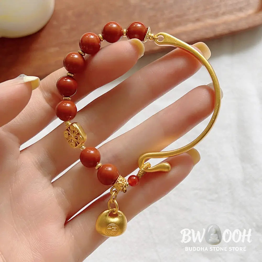 Buddha Stones South Red Agate Fu Character Ingot Half Bracelet - BWOOOH - South Red Agate (Wrist Circumference: