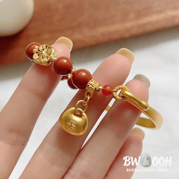 Buddha Stones South Red Agate Fu Character Ingot Half Bracelet - BWOOOH - South Red Agate (Wrist Circumference: