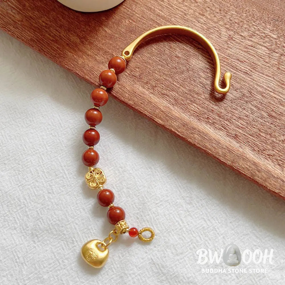Buddha Stones South Red Agate Fu Character Ingot Half Bracelet - BWOOOH - South Red Agate (Wrist Circumference: