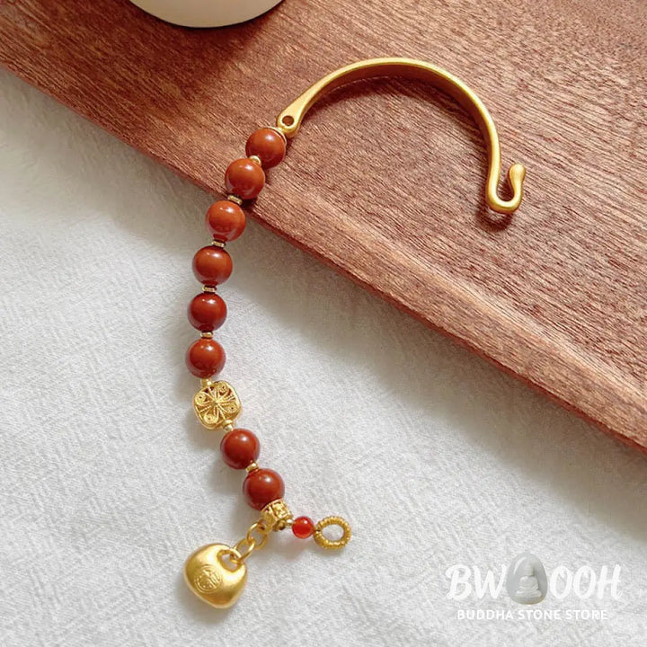 Buddha Stones South Red Agate Fu Character Ingot Half Bracelet - BWOOOH - South Red Agate (Wrist Circumference: