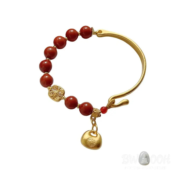 Buddha Stones South Red Agate Fu Character Ingot Half Bracelet - BWOOOH - South Red Agate (Wrist Circumference: