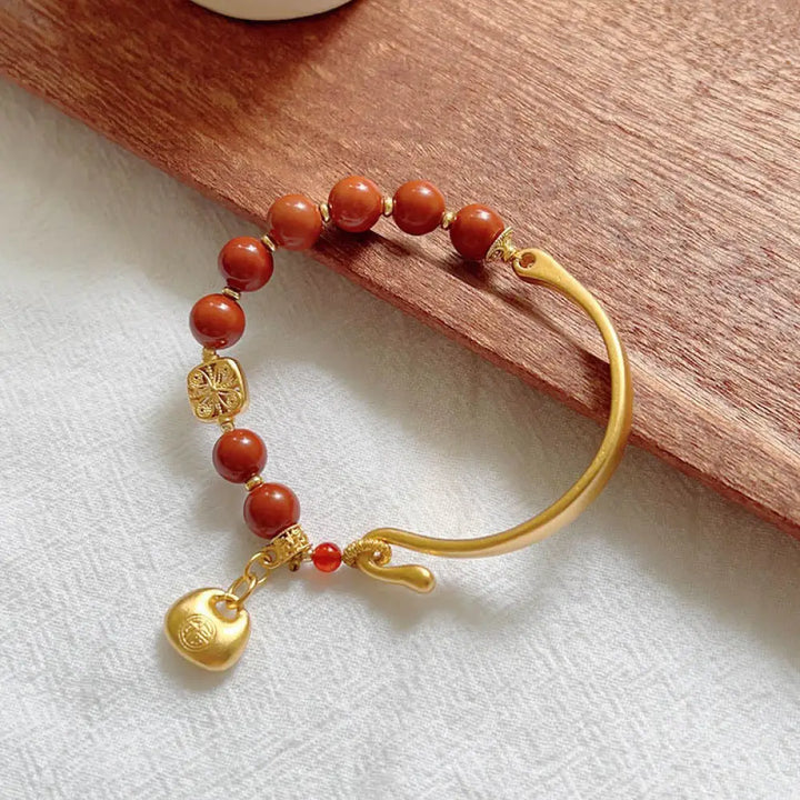 BWOOOH South Red Agate Fu Character Ingot Half Bracelet - BWOOOH - South Red Agate (Wrist Circumference: