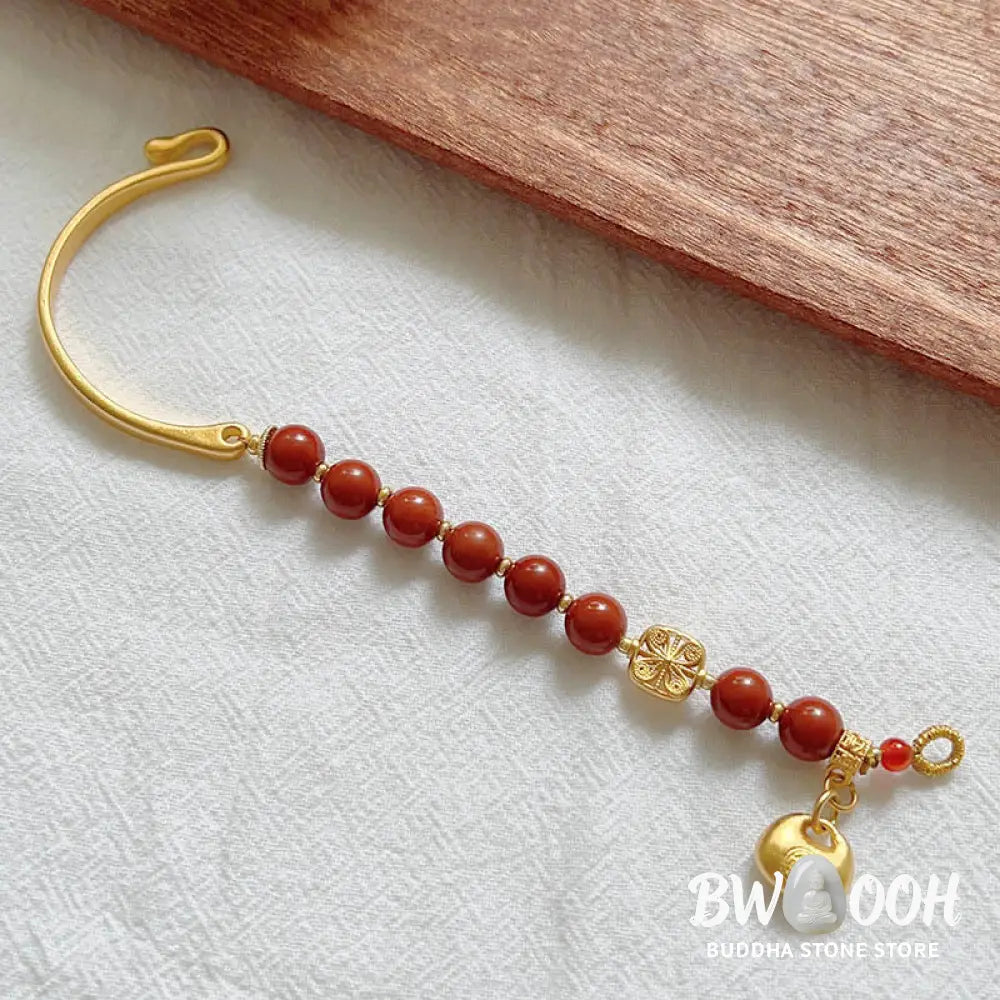Buddha Stones South Red Agate Fu Character Ingot Half Bracelet - BWOOOH - South Red Agate (Wrist Circumference: