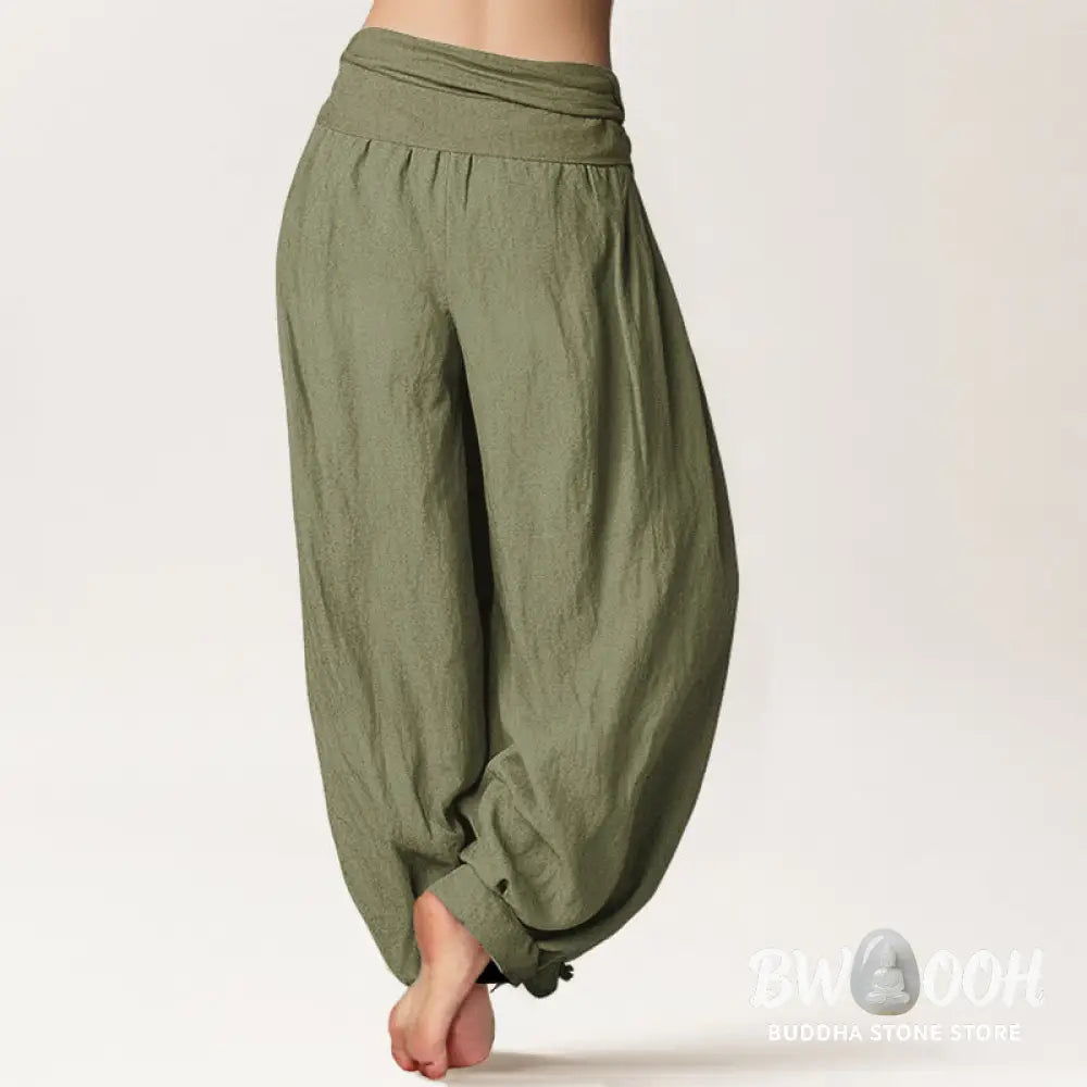 Buddha Stones Spiral Center Sun Pattern Women’s Elastic Waist Harem Pure Cotton Pants - Women’s Harem Pants