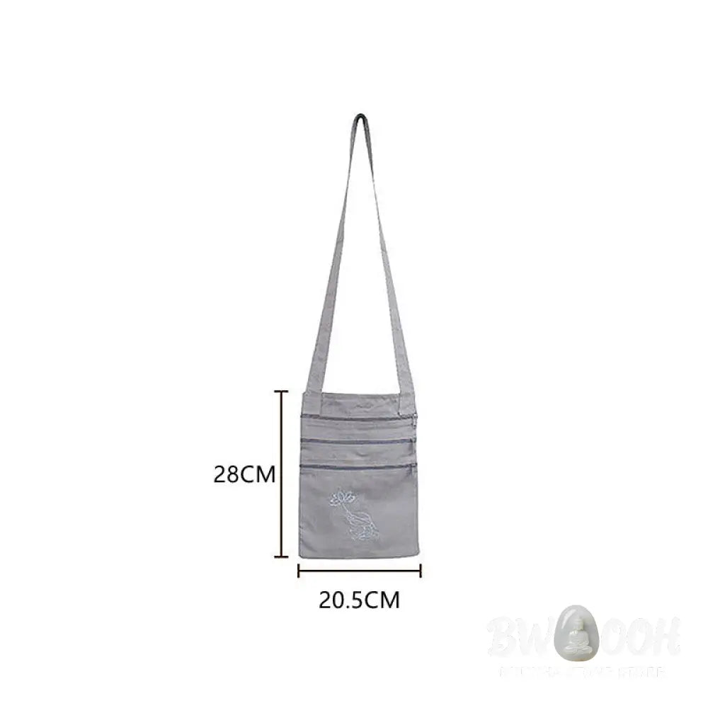 Buddha Stones Spiritual Mind Practice Lotus Embroidered Cotton Shoulder Bag Crossbody Bag - Bag