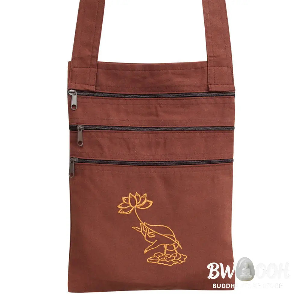 Buddha Stones Spiritual Mind Practice Lotus Embroidered Cotton Shoulder Bag Crossbody Bag - Bag