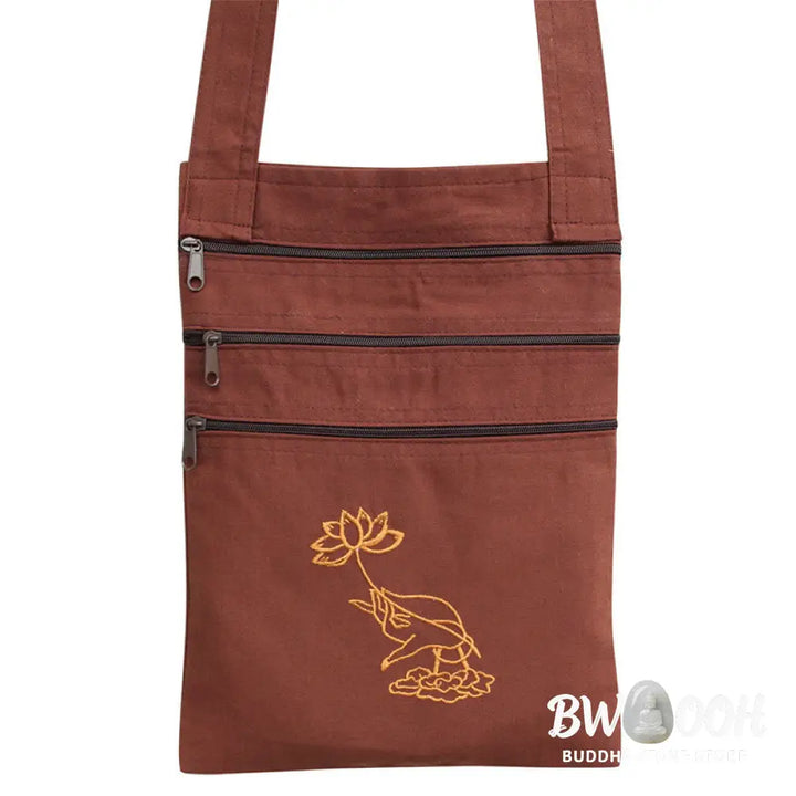 Buddha Stones Spiritual Mind Practice Lotus Embroidered Cotton Shoulder Bag Crossbody Bag - Bag