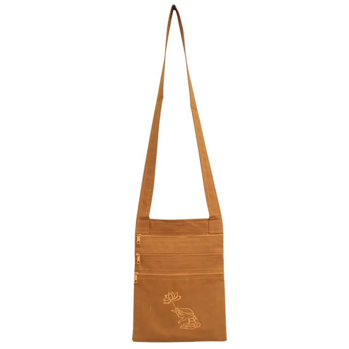 Buddha Stones Spiritual Mind Practice Lotus Embroidered Cotton Shoulder Bag Crossbody Bag - Yellow Lotus Flower