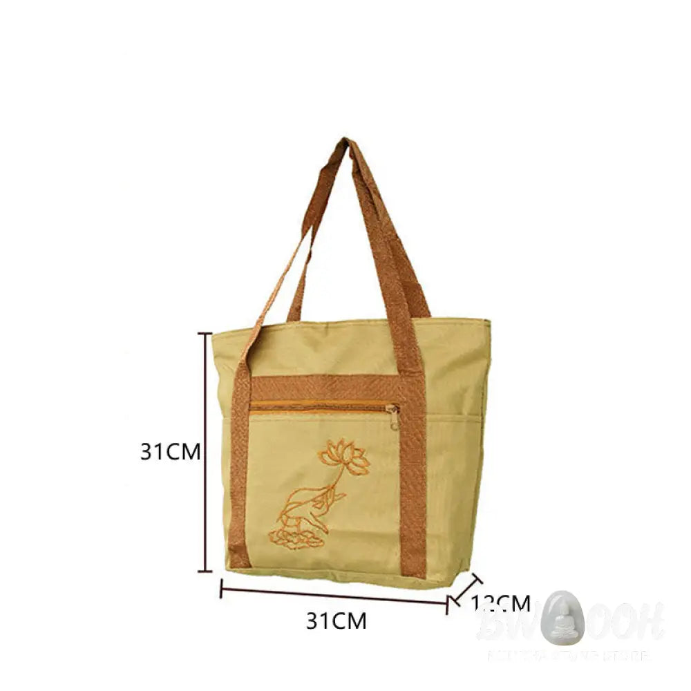 Buddha Stones Spiritual Mind Practice Lotus Embroidery Pattern Canvas Shoulder Bag Tote Bag - Lotus Flower Spiritual