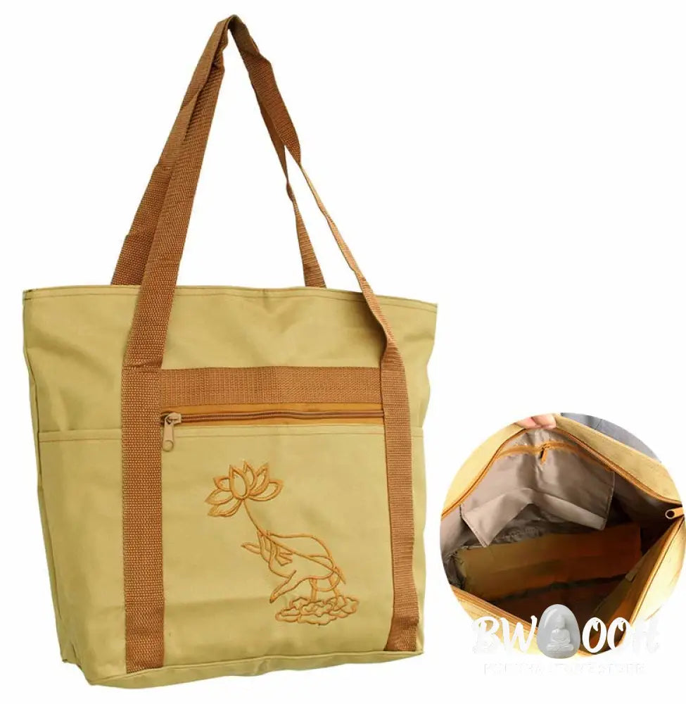 Buddha Stones Spiritual Mind Practice Lotus Embroidery Pattern Canvas Shoulder Bag Tote Bag - Lotus Flower Spiritual