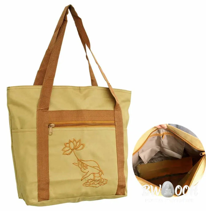 Buddha Stones Spiritual Mind Practice Lotus Embroidery Pattern Canvas Shoulder Bag Tote Bag - Lotus Flower Spiritual
