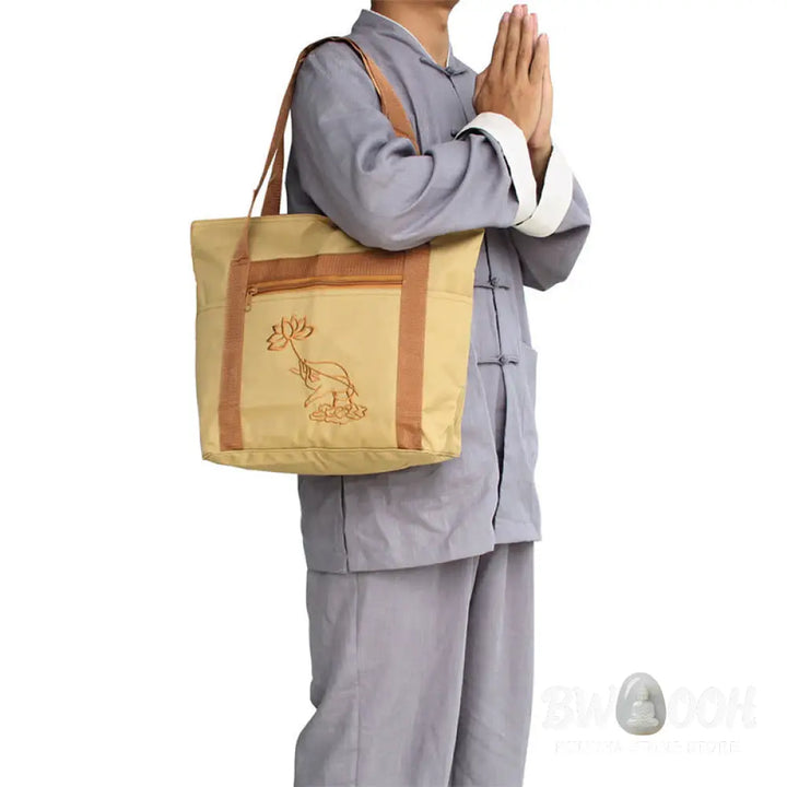 Buddha Stones Spiritual Mind Practice Lotus Embroidery Pattern Canvas Shoulder Bag Tote Bag - Lotus Flower Spiritual