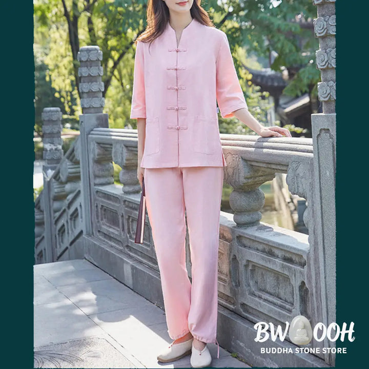 Buddha Stones Spiritual Zen Practice Yoga Meditation Prayer Uniform Cotton Linen Clothing Women&