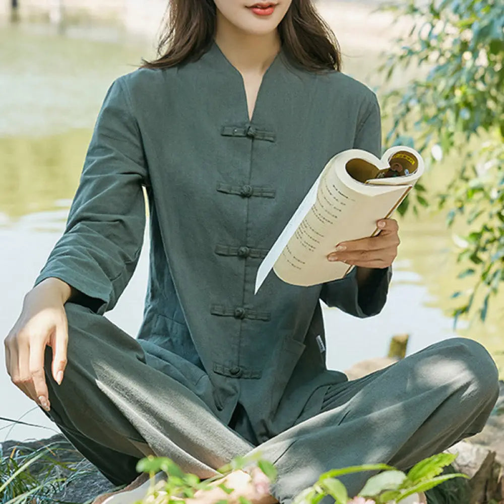 Buddha Stones Spiritual Zen Practice Yoga Meditation Prayer Uniform Cotton Linen Clothing Women&
