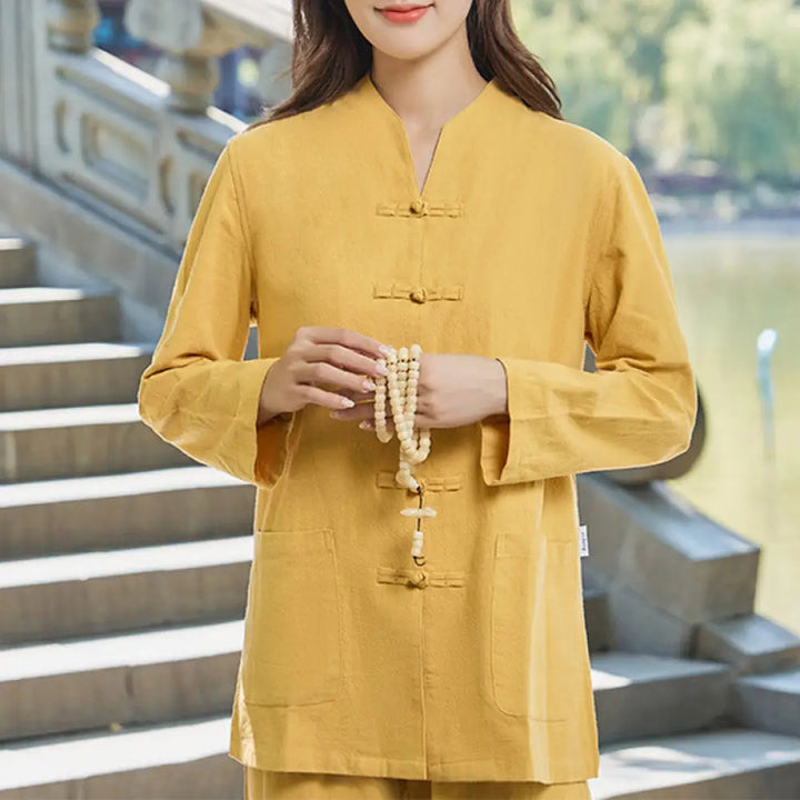 Buddha Stones Spiritual Zen Practice Yoga Meditation Prayer Uniform Cotton Linen Clothing Women&