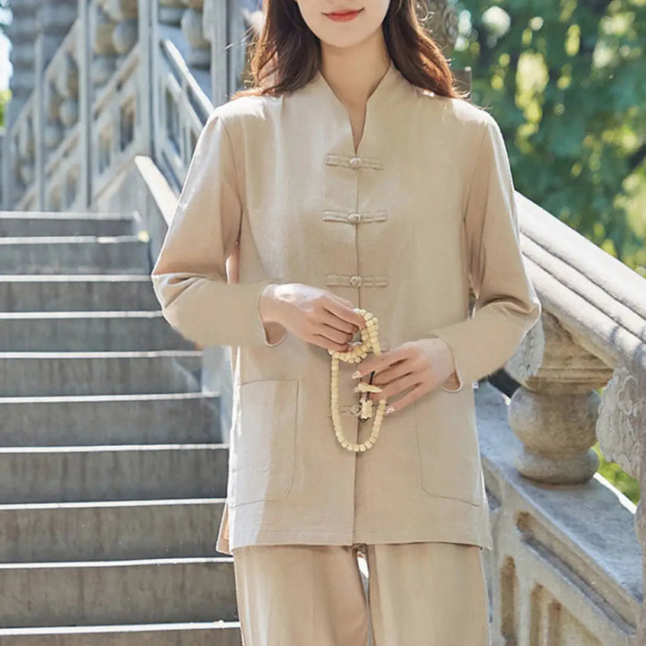 Buddha Stones Spiritual Zen Practice Yoga Meditation Prayer Uniform Cotton Linen Clothing Women&