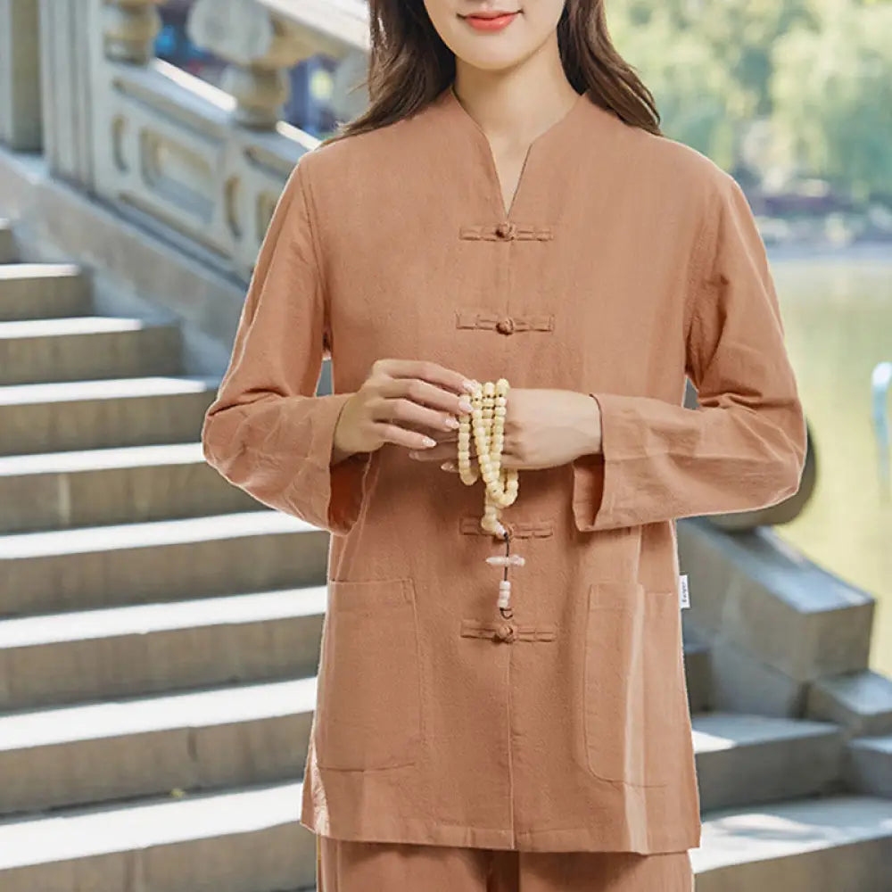 Buddha Stones Spiritual Zen Practice Yoga Meditation Prayer Uniform Cotton Linen Clothing Women&