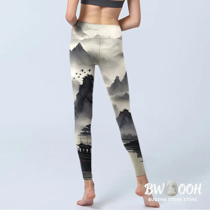 BWOOOH printed yoga leggings - Splash-ink Landscape Painting Print Fitn