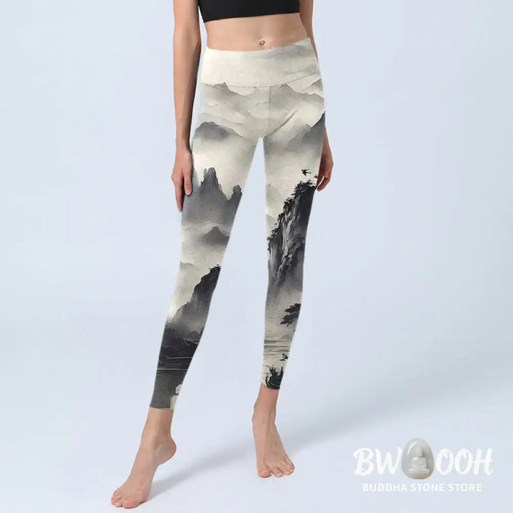 BWOOOH printed yoga leggings - Splash-ink Landscape Painting Print Fitn